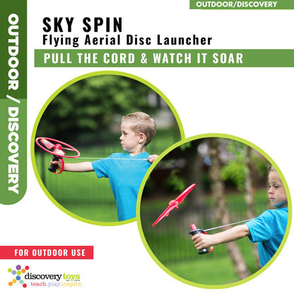 Discovery Toys Sky Spin Flying Aerial Disc Launcher | 2 Large Wings Kid-Powered Learning | STEM Toy Early Childhood Development 6 Years and Up | Summer Toy