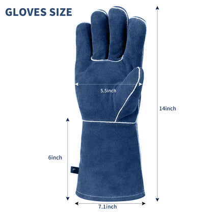 vclpower Welding Gloves Fire Heat Resistant Fireproof Leather for Welding Fire Pit Wood Stove Campfire Furnace BBQ Baking,Grill Oven Stick Mig Tig Gear L
