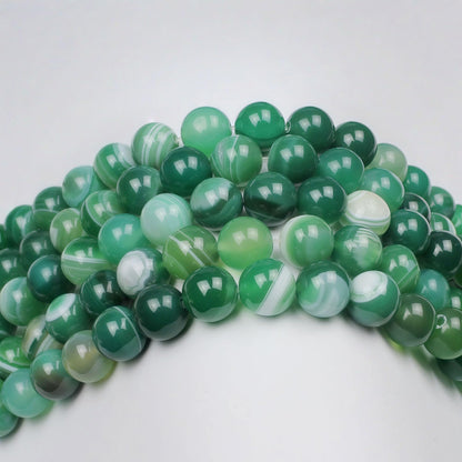 MJDCB Natural Stone Beads Green Striped Agate Round Loose Beads for Jewelry Making DIY Bracelet Necklace (8mm)