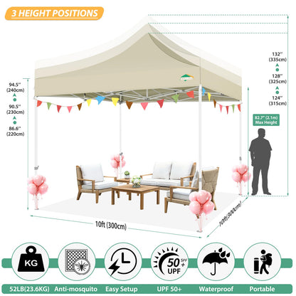 COBIZI 10x10 Canopy Tent with 4 Sidewalls,Heavy Duty Pop up Canopy with Mosquito Netting,Easy up Screen Tent for Parties Wedding Outdoor Camping with Handbag,Khaki