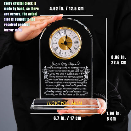 Ornalrist Gifts for Mom Crystal Clock Form Son Daughter on Mother's Day, Birthday - to My Mom Crystal Clock for Mother Desk Home Decor (8.8in, Gift Boxed)
