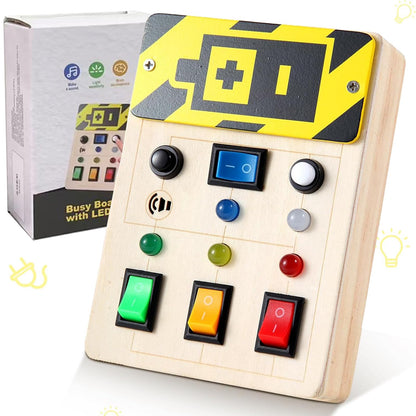 Asweets Montessori Busy Board for Toddler, Wooden Busy Board with LED Light Switches, Sensory Autism Toys Baby Travel Toys, Boys Girls Gifts for Birthday Christmas
