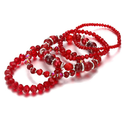 Noessla Beaded Boho Stretch Bracelet Colorful Stackable Crystal Beads Bracelets Trendy Costume Jewelry Mothers Day Gifts for Women(21-Red)