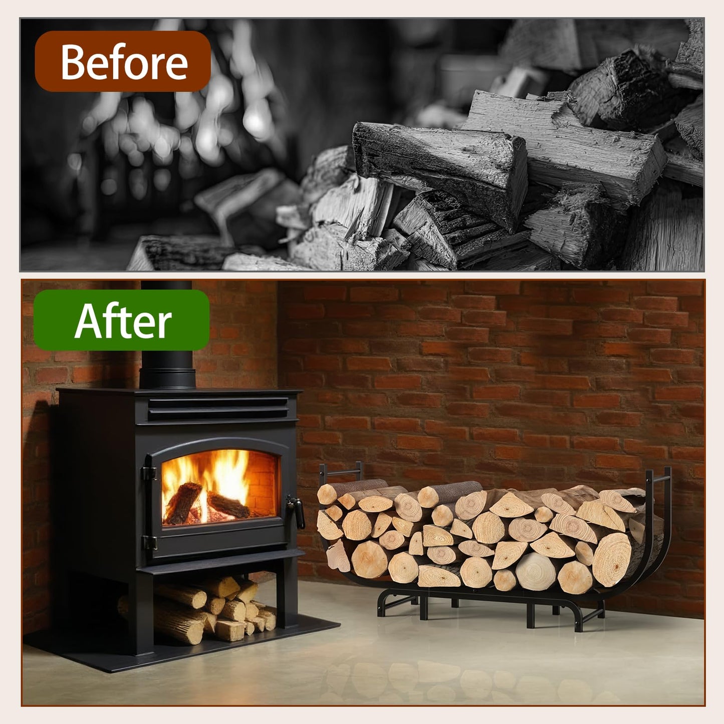 LIANTRAL Curved Firewood Rack Outdoor Indoor, 48 Inch Heavy Duty Log Holder for Fireplace Wood Storage, Firewood Storage Holder Stand Metal Wood Rack Organizer