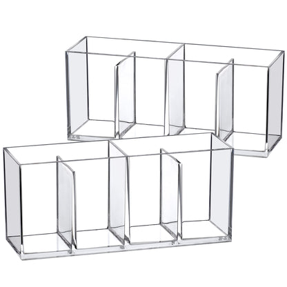 Amazing Abby - Glamour - 2-Pack Acrylic 4-Compartment Makeup Organizer, Transparent Plastic Makeup Brush Holder, Perfect Bathroom Vanity Storage Solution for Makeup Brushes, Eyebrow Pencils, and More