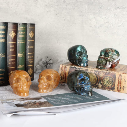 LEADGEM 3" Labradorite Crystal Skull Figurine Decor Healing Stones Carved Luminous Stone Skull Head Statue Sculpture Ornaments