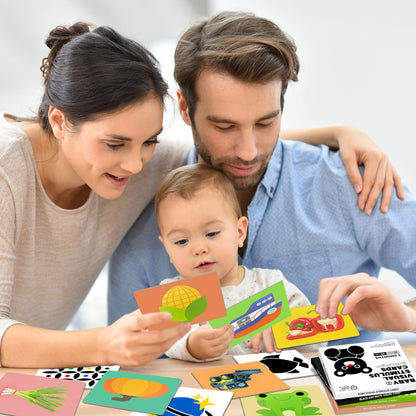 4 Sets High Contrast Baby Cards, 80 Pcs 160 Page Black White Colorful Baby Flashcards Newborn Toys for Infants Visual Stimulation Brain Sensory Development(0-36 Months)