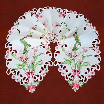 Simhomsen Embroidered Floral Table Runners for Spring and Summer, Hummingbird Flying on Calla Lily Flowers (13×88 inch)