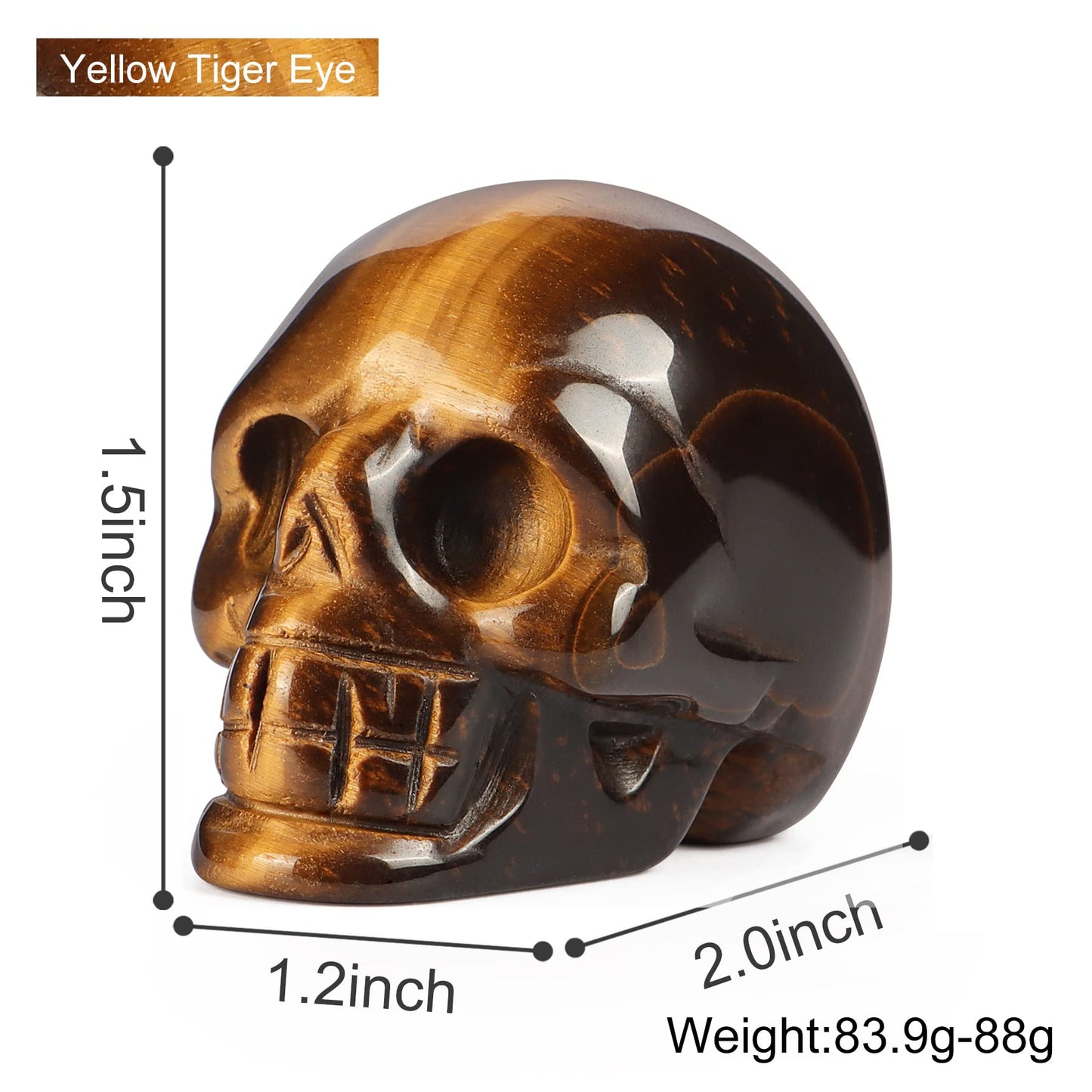 Artistone 2.0" Tiger Eye Crystal Skull Head Statue,Hand Carved Gemstone Human Reiki Skull Figurine Sculpture Crystal and Healing Stones for Home,Office Halloween Decor