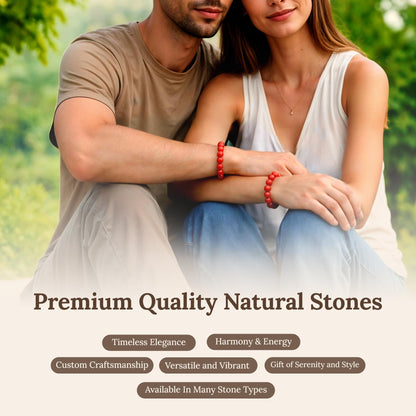 Elm City Direct 8mm Natural Stone Beaded Bracelet – Unisex Crystal Stretch Bracelets for Men & Women, Chakra & Healing Jewelry, Gift-Ready Beaded Bracelets (Carnelian, 8mm)