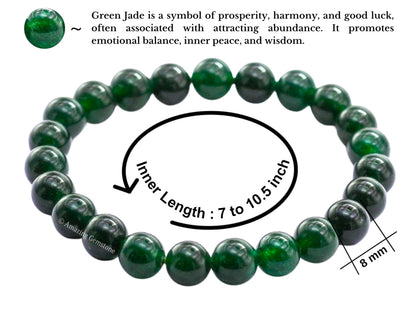Amazing Gemstone Jade Bracelet, Green Jade Stretchable Beaded Bracelet, Unisex Adult Gift, 7 to 10.5 Inches