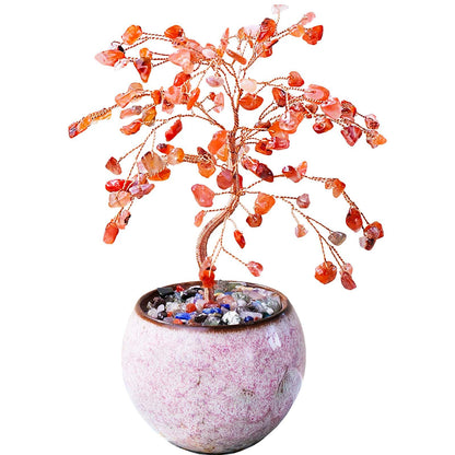 Runyangshi Red Agate Crystal Tree of Life - 8" Large Natural Chakra Healing Crystal Tree, Bringing Money, Good Luck, Positive Energy for Home Decor, Feng Shui Gifts, Office Desk Ornament