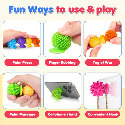 Sensory Fidget Toys Kids Adults: 16 Pack Textured Suction Toy - Sensory Toys for Autism Kids Calming - Quiet Fidgets for Classroom Prize - Travel Essentials Road Trip Activities for Girls Boys Gifts