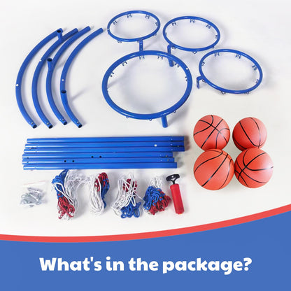 Garvee 4 Hoop Basketball Set for Toddlers, Indoor & Outdoor Play, Preschool Toy for Ages 3+, Includes 4 Basketballs and Air Pump, Fun Basketball Game for Kids