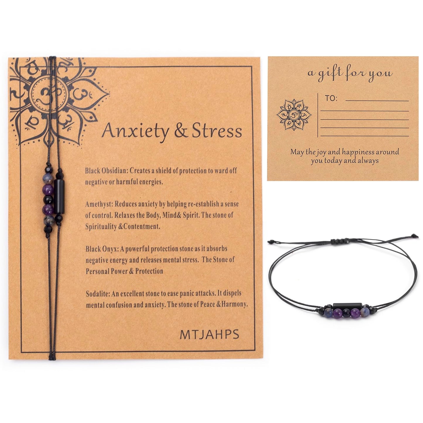 MTJAHPS Protection Bracelet, empath protection, black obsidian Crystals and Healing Stones Bracelet for Women ，Luck ，Anxiety and Stress Clam Bracelet (Anxiety and Stress-1)