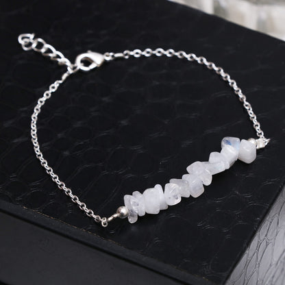 Gempires Natural Gemstone Chip Bar Bracelet for Women, Crystal Healing Bracelet, Multiple Gemstone Options, Adjustable Yellow Gold Plated Chain (7” + 1” Extender), Dainty Stackable Jewelry Gift for Her (Moonstone)