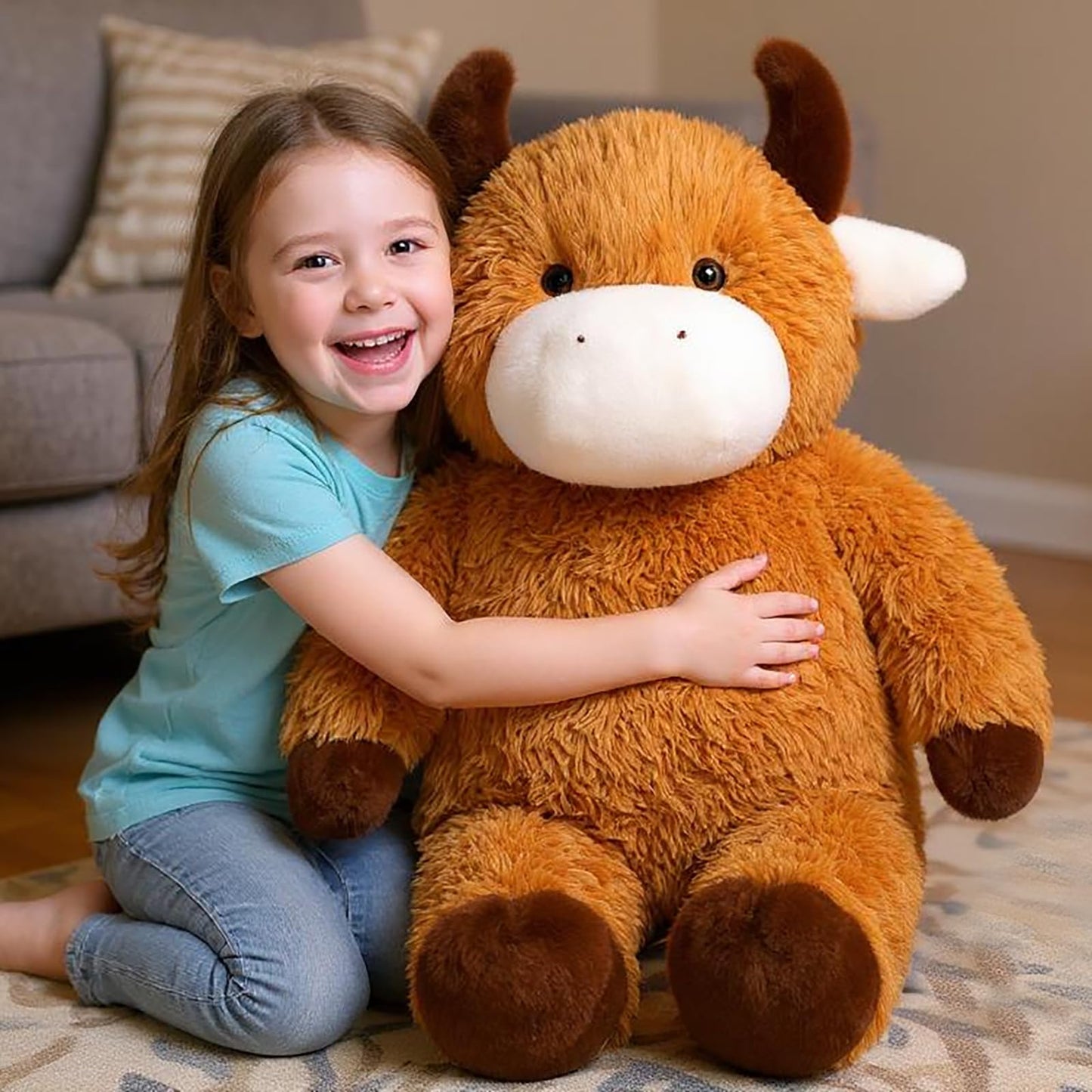 Cudhug 32" Giant Highland Cow Stuffed Animal, Animals Plush Toy Gift Huge Size Fluffy Plushy Fat Plushie, Stuffed Animals for Kids Adults