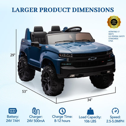 GarveeLife 24V 2-Seater Truck Licensed Chevrolet Silverado Ride On Car Kids Toy, Electric Vehicle Car for Toddlers with Parent Remote Control, Blue