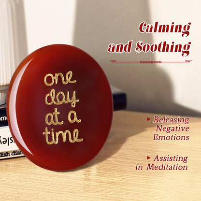 QINJIEJIE Gifts One Day at A Time Red Carnelian Agate Crystal Worry stone Healing Thumb Stone Thinking of You Gifts for Anxiety Relief Items You Got This Inspirational Encouragement Gift for Women Men