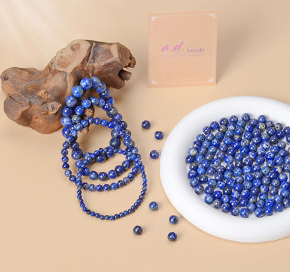 AD Beads Handmade Gemstone Stretch Elastic Bracelet Crystal Healing Reiki Nature's Beauty and Spiritual Essence Unisex (10mm, Lapis Lazuli)