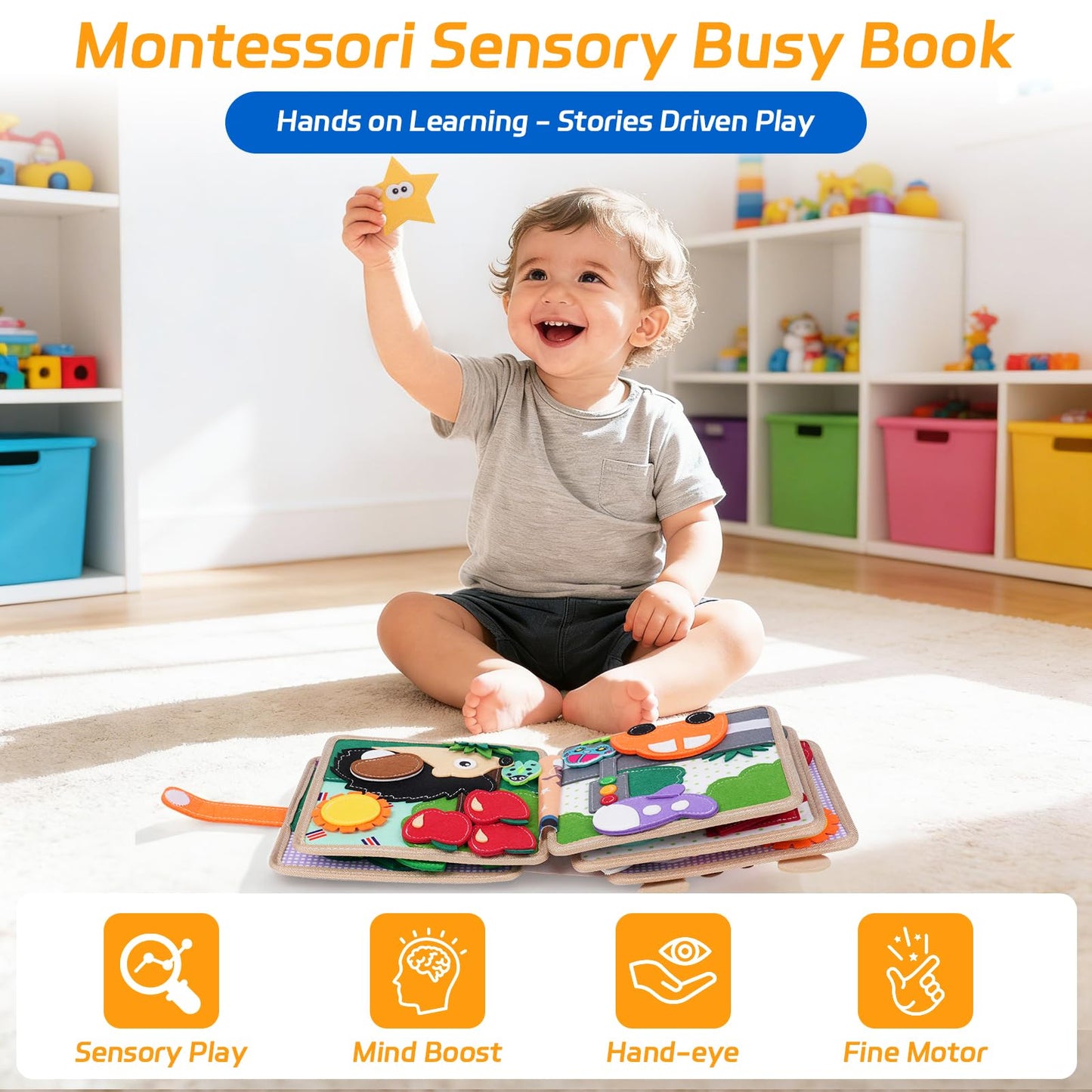 kabiuby Giraffe Busy Book for Toddlers 1-3, Montessori Toys Toddler Busy Board for 1 Year Old, Felt Quiet Book Sensory Learning Activity Books, Airplane Car Travel Toys, Gifts for Boys Girls 1+