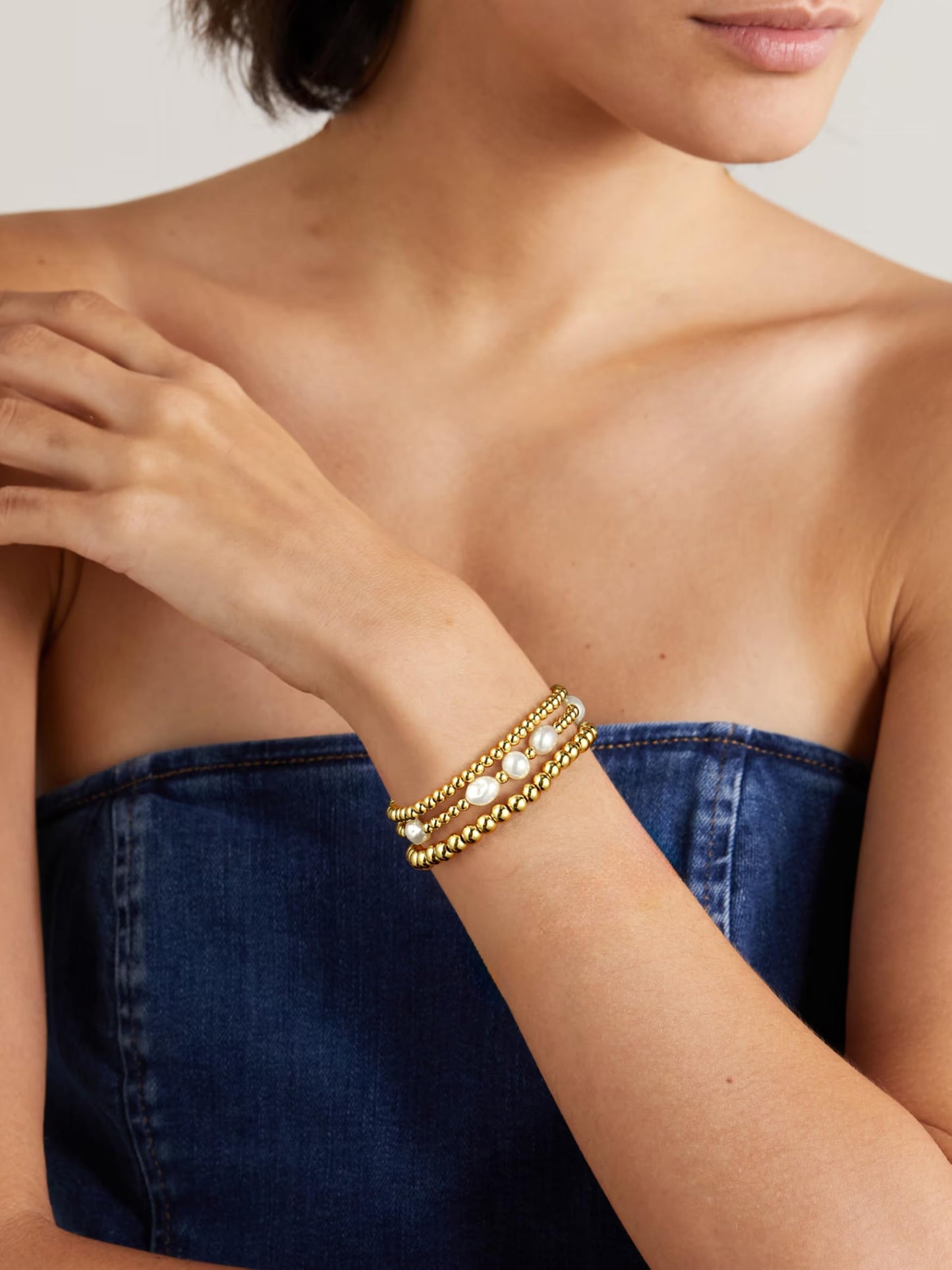 Badu Gold Beaded Bracelets for Women Boho Crystal Multiple Layered Stackable Wrap Bangle Set Paperclip Chain Trendy Jewelry (Gold-3Pcs-Pear2)