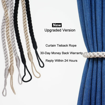 Hiastra Curtain Tiebacks Ropes, 2pcs Decorative Handmade Tie Backs Curtain Holdbacks Holders Cord for Window Sheer Drapes Indoor Outdoor, Grey