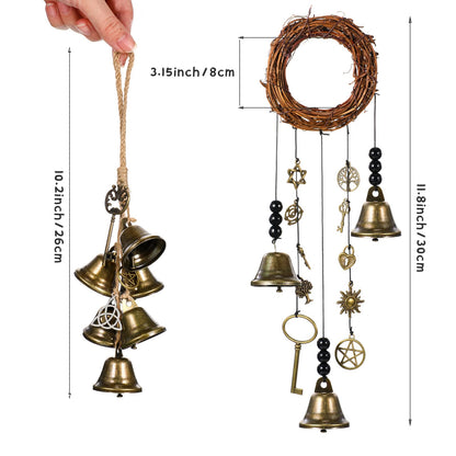 Jetec 2 Pieces Witch Bells for Door Knob for Protection Wind Chimes Door Hanger Wreath Handmade Hanging Witch Bells Magic Witchcraft Wicca Supplies for Home Protection Witchcraft Bell Decor(Novel)