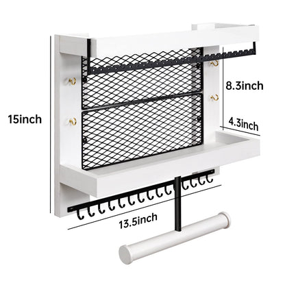 Pinzoveco Hanging Jewelry Organizer Wall Mounted With Wall Jewelry Organizer Holder For Necklaces Bracelet Earrings Ring (White)