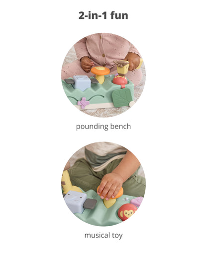 Skip Hop Tummy Time & Seated Play Cause & Effect Developmental Musical Baby Toy with 12 Animal Sounds, Lights, Music and 6 Activities, Geometric Wonders 2-in-1 Pounding Bench, Age 3m+