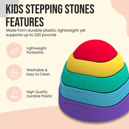 Stepping Stones for Kids, 5pcs Non-Slip Toddler Stepping Stones Age 3-6, Stackable Balance Stones with Stickers, Indoor & Outdoor Obstacle Course Sensory Toy, Promotes Balance & Coordination Skills