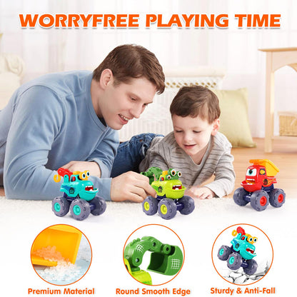 OCATO Monster Truck Toys for 1 2 3 Year Old Boy Birthday Gift, Construction Toys Pull Back Cars for Toddlers 1-3, Baby Boy Toys Toddler Kids 1st Birthday Gifts 1 2 3 Year Old Boy Toys