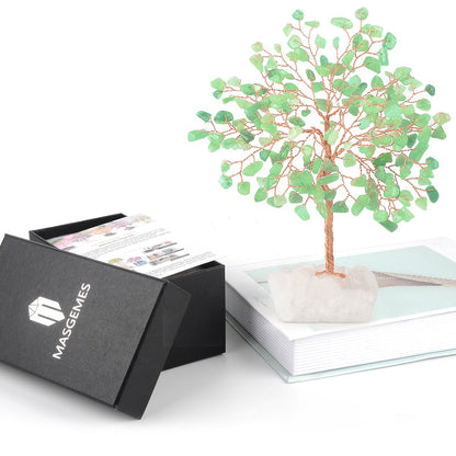MASGEMES Crystal Tree of Life,Aventurine Jade Clear Quartz Cluster Base,Bonsai Feng Shui Decor Money Tree,Healing Crystals Positive Enegy,Gift Size 5.5"-6.3"