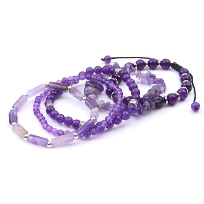 OXUNGALIZ 5Pcs Amethyst Bracelet for Women, Handmade Adjustable Purple Bracelet Amethyst Beads Beaded Bracelet Set Jewelry Gifts for Women
