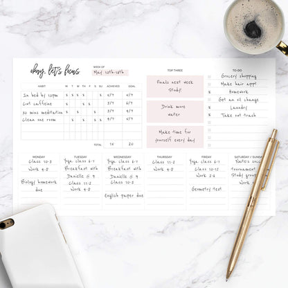 Weekly Planner Sticky Notepad / 10" x 6" Habit Tracker Repositionable Desk Pad/Motivational Weekly to-Do Pad