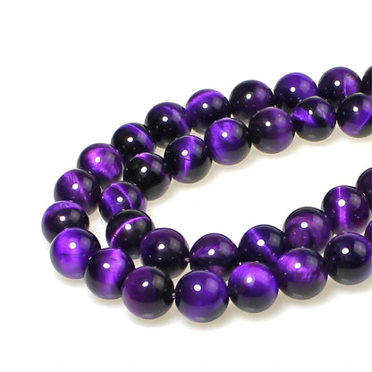 MJDCB Stone Beads 8mm 43pcs Round Purple Tiger's Eye Loose Gemstone Bead Charms for Jewelry Making Bracelet Necklace Earring Pendant