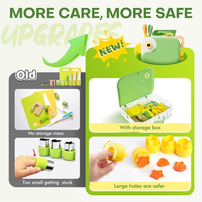 Toddler Cooking Set with Storage Box-Kids Kitchen Set,Safe PP Material Montessori Kitchen Tools for Real Cooking,Dishwasher Safe,Fun Bird-Shaped Organizer Toddler Knife Set