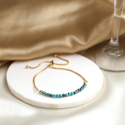 Gempires Turquoise Beaded Bracelet, Birthstone Bracelet, December Birthstone Jewelry, Bolo Beads Bracelet, 14k Gold Plated Chain (6-9 inch Adjustable Length)