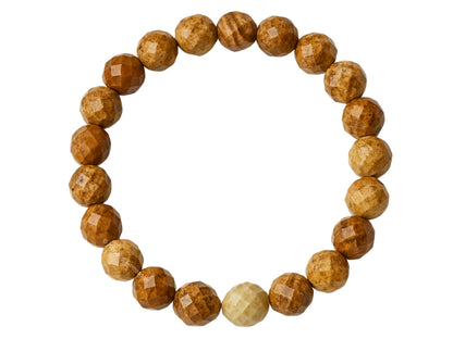 Amazing Gemstone Picture Jasper Bracelet for Women - Chakra Mens Bracelet Protection Crystals&Healing Stones - Blessing Bracelet Spiritual Meditation Gift (Faceted Beaded Bracelet)