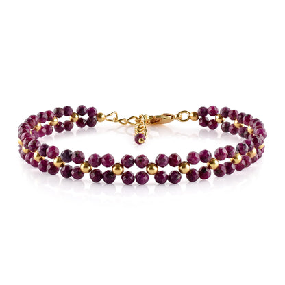 InfinityGemsArt Artisan Ruby Bracelet for Women – Natural July Birthstone Pink Gemstone, Handmade 14K Gold Plated Adjustable Chain, Dainty Chakra Jewelry, Christmas Gift for Her