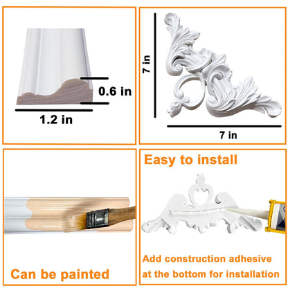 Ready to Assemble Wall Molding Kit Corners Made into 1 Top and 1 Bottom Frame Premade Accent Wall Molding Wainscoting Panels for Interior Wall Decor Living Room and Bedroom