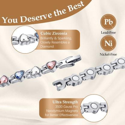 Feraco Magnetic Bracelet for Women Titanium Steel Magnetic Bracelet with Neodymium Magnets & Sparkling Crystals, Christmas Jewelry Gifts (Tricolor)