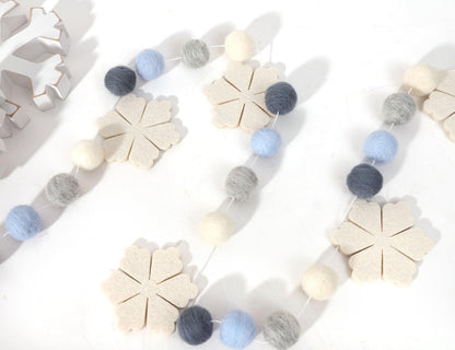Felt Snowflake Garland - Snowflake Felt Ball Garland, Winter Wall Decor, Christmas Garland, Winter Wonderland Banner