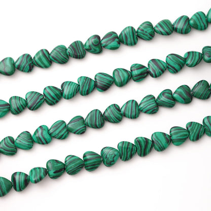 Natural Heart Shaped Malachite Stone Beads 10mm Loose Crystal Healing Beads for DIY Necklace Bracelet Making Gemstone Craft Supplies