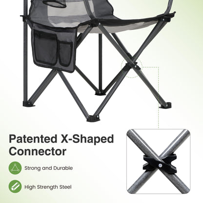 LET'S CAMP 2 Pack Mesh Back Camping Chair Portable Folding Heavy Duty Outdoor Chair Support 330 LBS Durable Large Arm Chair with Cup Holder and Carry Bag for Camp, Fishing, Hiking, Black