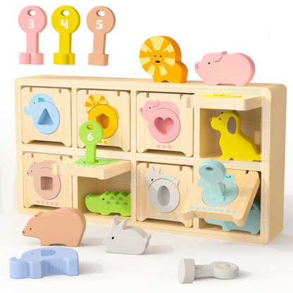 Montessori Toys for 2 year Old,Wooden Keys and Locks Set With 8 Wooden Animals and Keys,Learning Fine Motor Skills Toys for Toddlers,Preschool Educational Sorting Toys for 1-3 Boys and Girls Gift