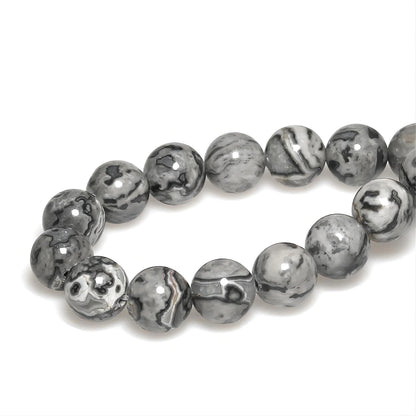 MJDCB AAA Natural Map Stone Beads Gray Picasso Stone Beads for DIY Bracelet Making 15" (8mm)