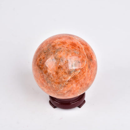 JIC Gem Sunstone Healing Crystals Sphere Ball Natural Rare Sparkling Crystal Sphere Ball Mineral Quartz Stone Ball with Decorative Stand Home Decoration (70-80mm)
