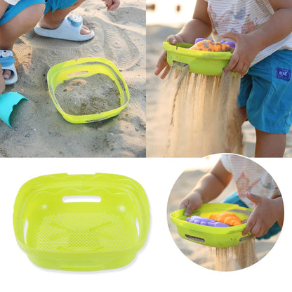 8 PCS Kids Foldable Pail Seabeach Sand Toys Sensory Playset, Portable Sandbox Digging Toys Including Bucket, Shovel, Spoon, 2 in 1 Shell Shark Teeth Sifter & Castle Building Sand Mold Kit for Children