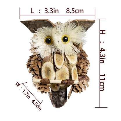 Berfutall-Woodland Animal Owl Ornaments, Wood and Sisal, Set of 6 Assorted, Christmas Tree, Thanksgiving Decor
